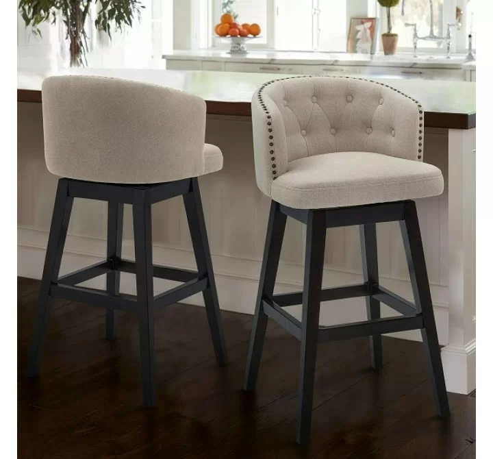 Armen Living Celine Counter Height Wood Swivel Tufted Barstool In Espresso Finish