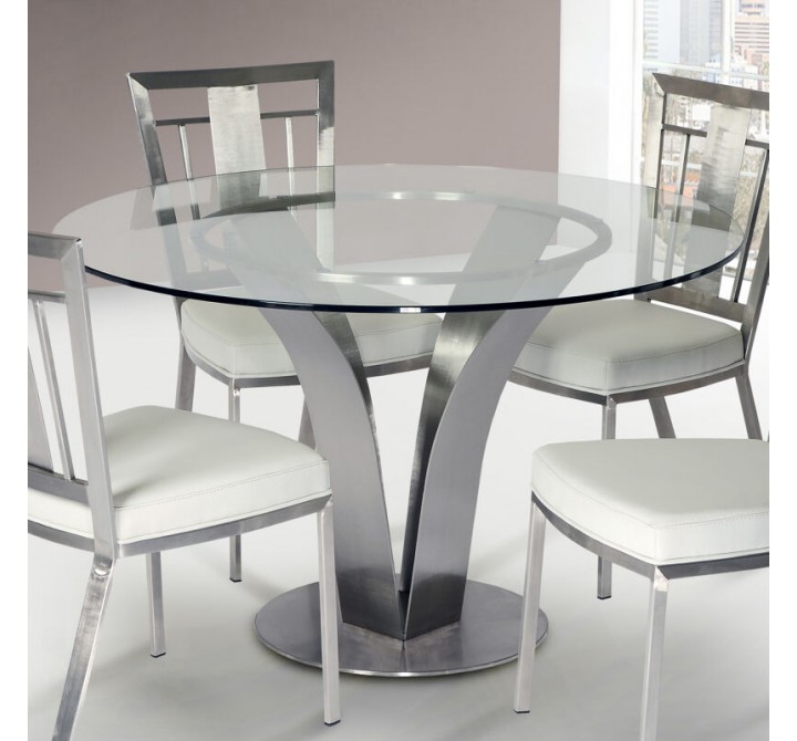 Armen Living Cleo Contemporary Dining Table In Stainless Steel With Clear Glass