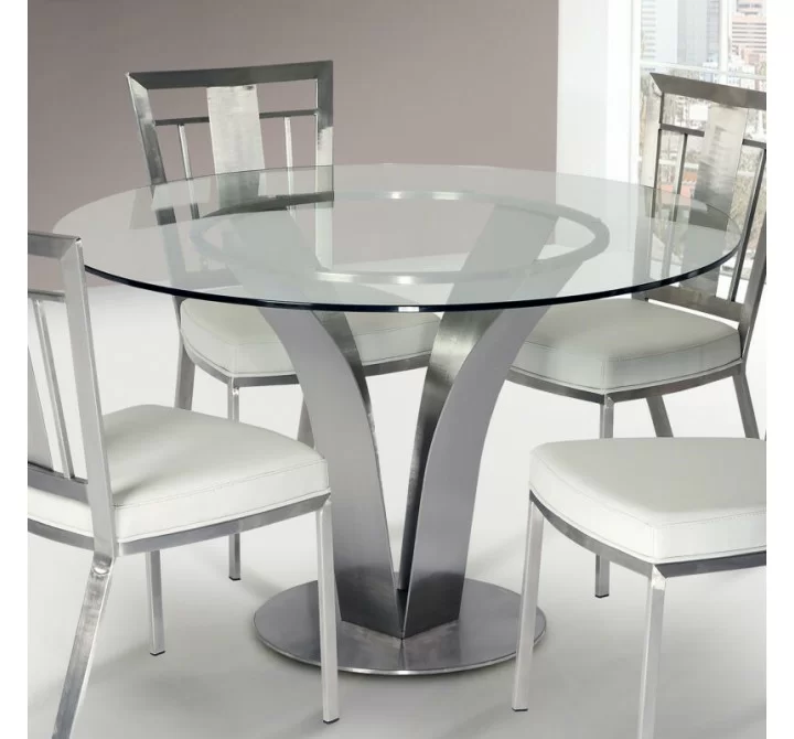 Armen Living Cleo Contemporary Dining Table In Stainless Steel With Clear Glass