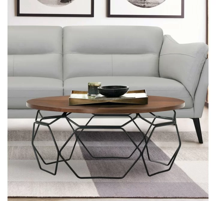 Armen Living Cosmo Walnut Veneer Coffee Table with Black Metal Base