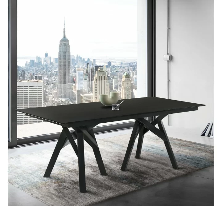 Cortina 79" Mid-Century Modern Black Wood Dining Table with Black Legs - Liestyle
