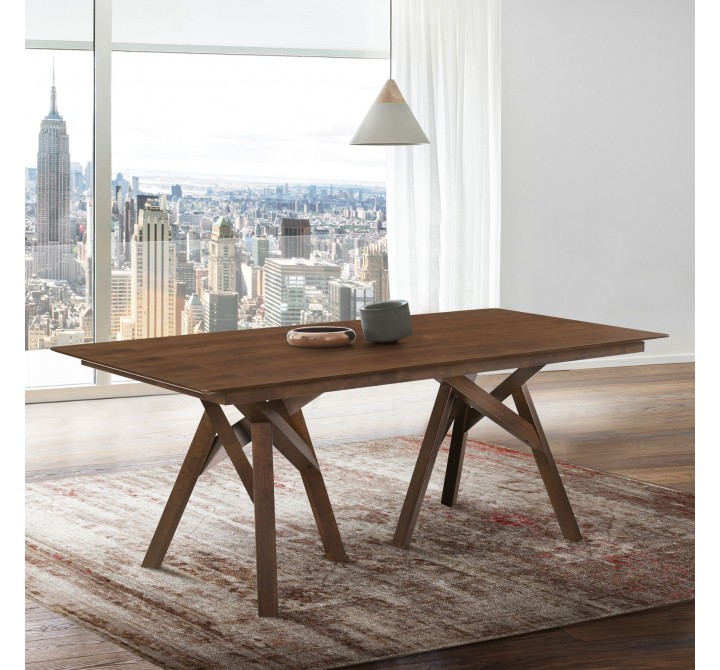 Cortina 79" Mid-Century Modern White Wood Dining Table with Walnut Legs
