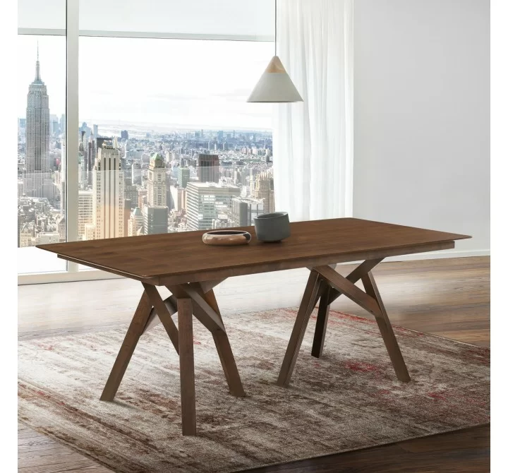 Cortina 79" Mid-Century Modern White Wood Dining Table with Walnut Legs