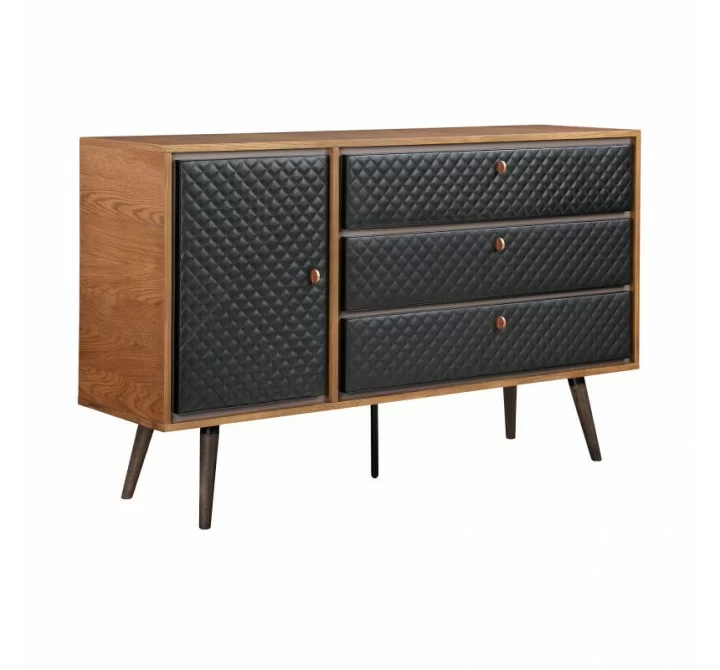 Armen Living Coco Rustic Oak Wood and Faux Leather Dresser- Side View