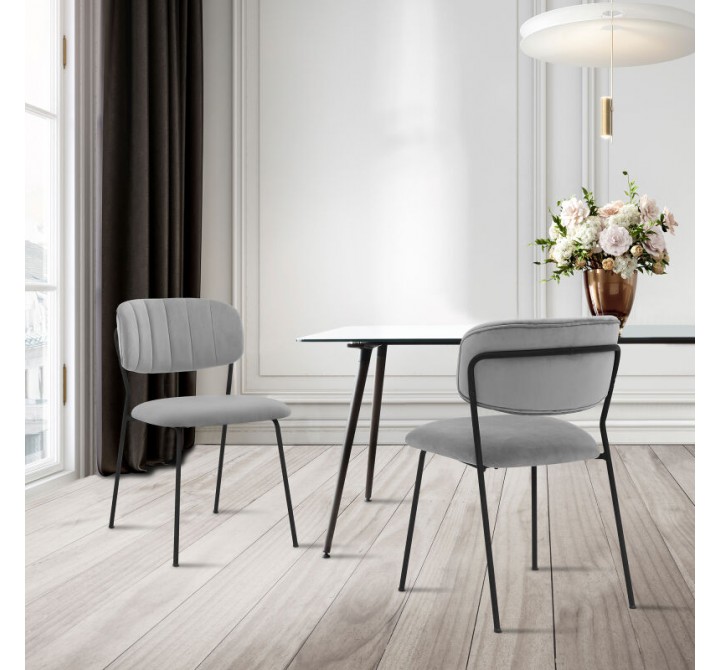 Armen Living Carlo Gray Velvet And Metal Dining Room Chairs - Set of 2