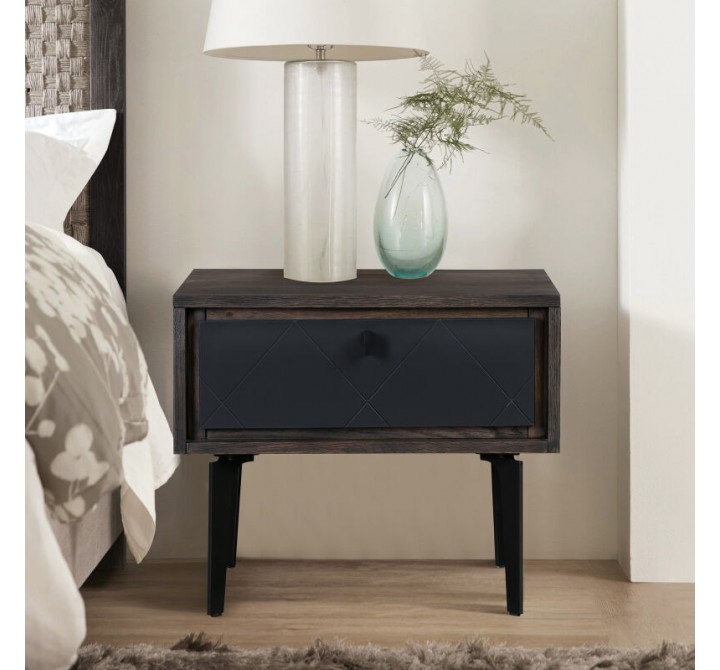 Armen Living Cross Solid Oak And Metal Nightstand In Dark Gray