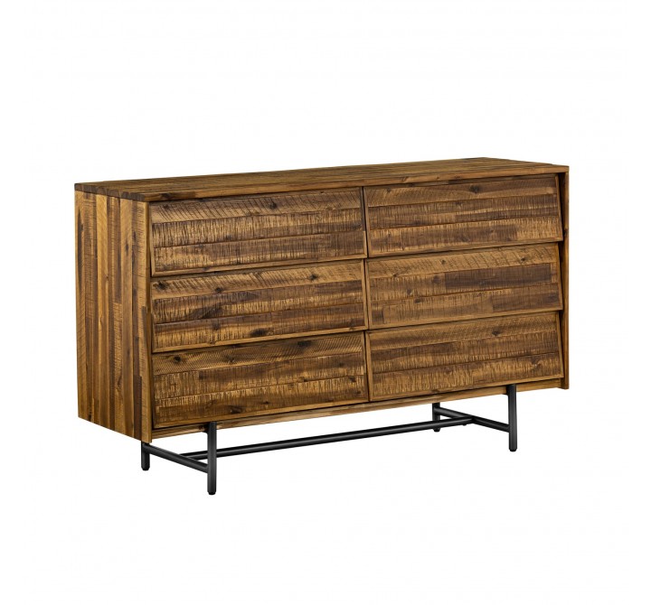 Cusco Rustic Acacia 6 Drawer Dresser - Angled