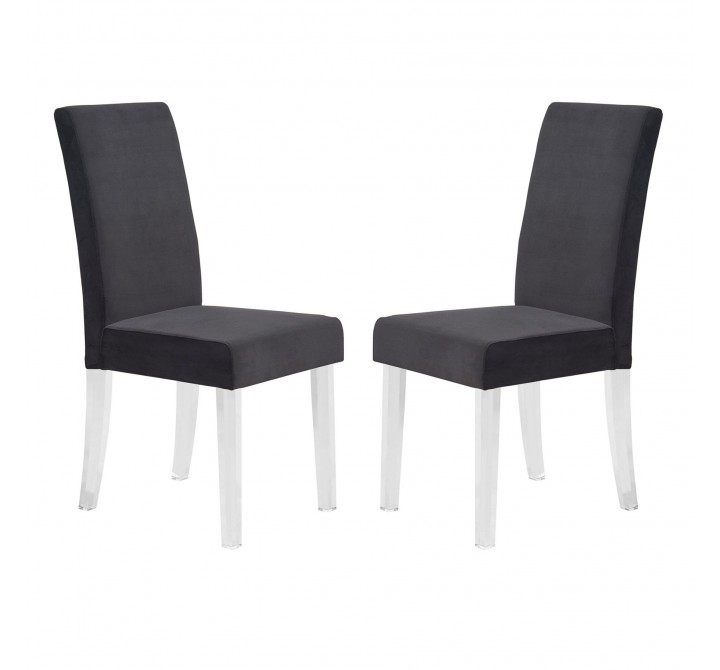 Dalia Modern and Contemporary Dining Chair in Black Velvet with Acrylic Legs - Set of 2
