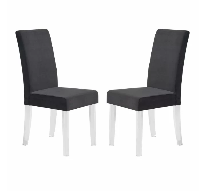Dalia Modern and Contemporary Dining Chair in Black Velvet with Acrylic Legs - Set of 2
