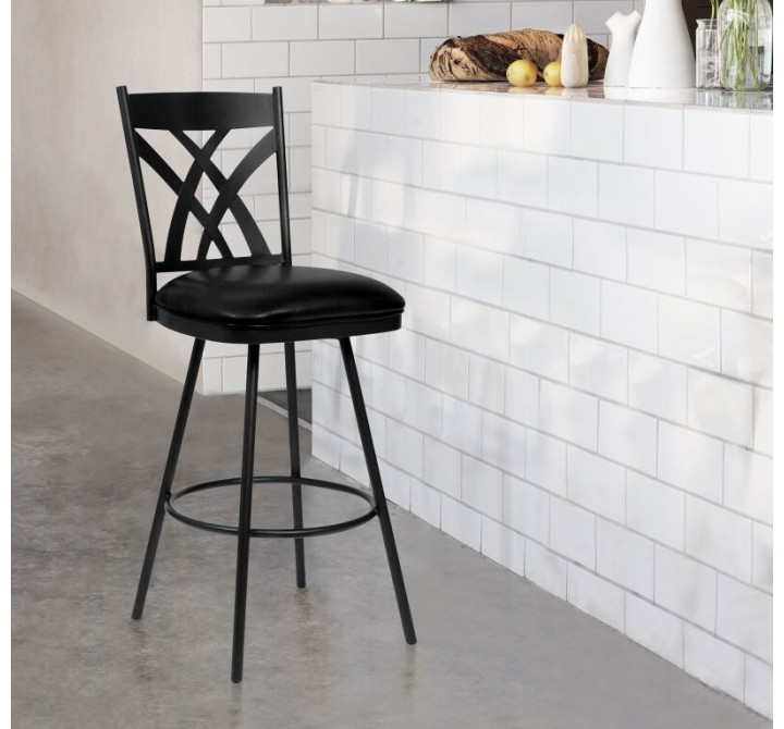 Armen Living Dover 26" Counter Height Barstool in Matte Black Finish and Black Faux Leather 