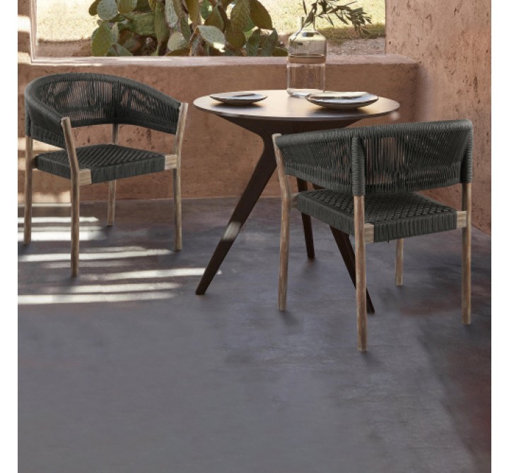 Doris Indoor Outdoor Dining Chair in Light Eucalyptus Wood with Charcoal Rope - Set of 2