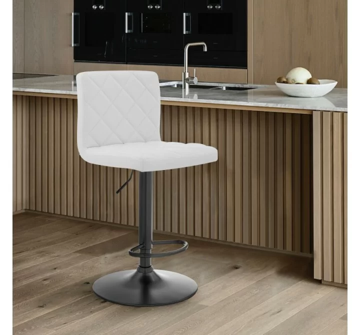Armen Living Duval Adjustable  White Faux Leather Swivel Bar Stool 