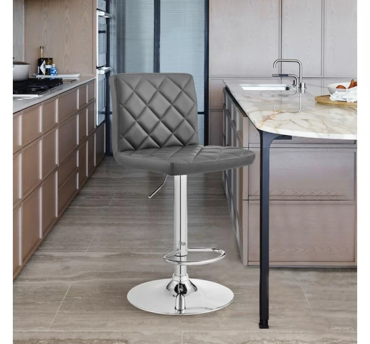 Armen Living Duval Adjustable Gray Faux Leather and Charcoal Swivel Barstool