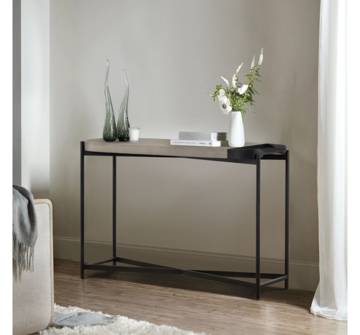 Armen Living Dua Concrete and Black Metal Modern Console Table