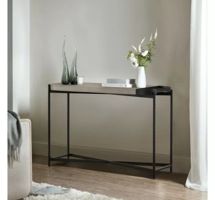 Armen Living Dua Concrete and Black Metal Modern Console Table