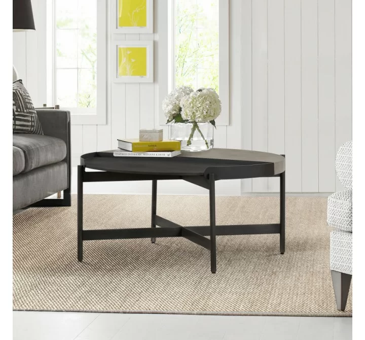 Armen Living Dua Concrete and Metal Round Modern Coffee Table