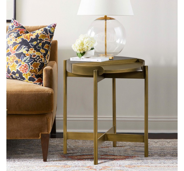 Armen Living Dua Gray Concrete End Table with Antique Brass