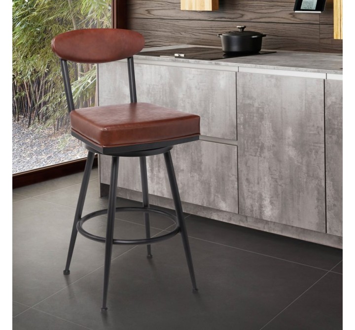 Denver Contemporary 26" Counter Height Barstool in Black Finish and Vintage Coffee Faux Leather - Lifestyle