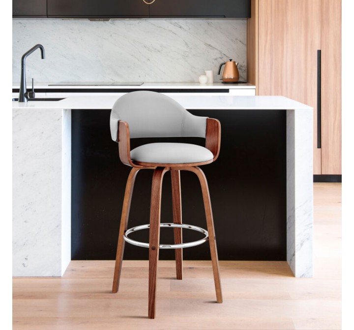 Armen Living Daxton 30" Gray Faux Leather and Walnut Wood Bar Stool