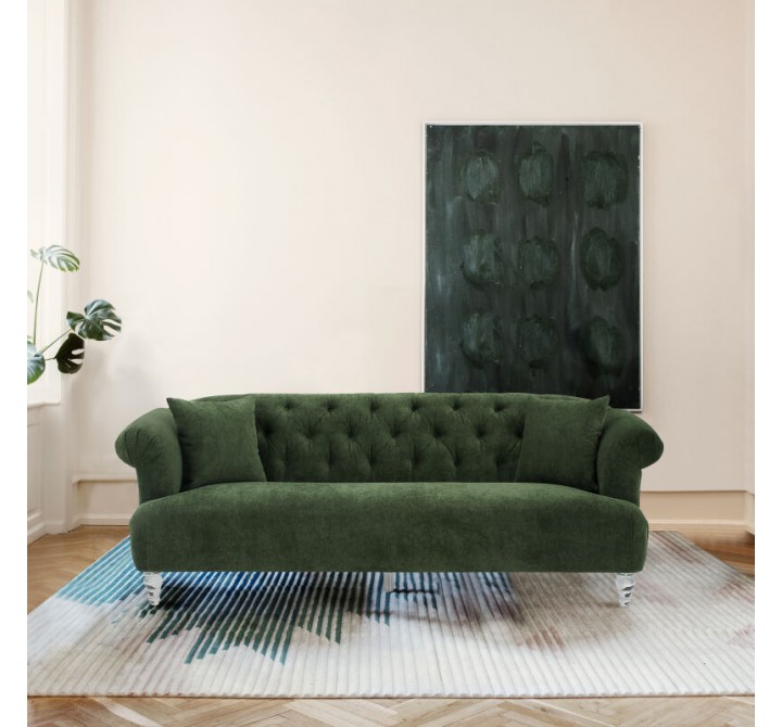 Armen Living Elegance Contemporary Sofa in Green Velvet with Acrylic Legs
