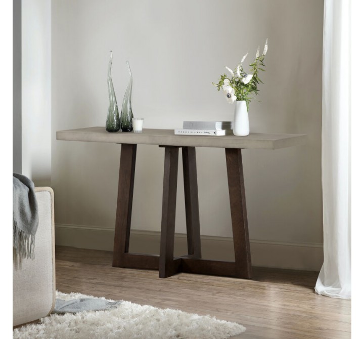 Armen Living Elodie Gray Concrete and Dark Gray Oak Rectangle Console Table
