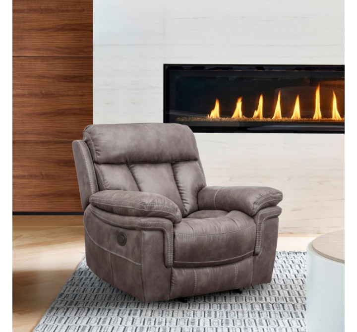Armen Living Estelle Power Recliner Chair in Gunmetal Fabric