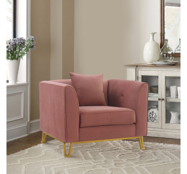 Armen Living Everest Blush/Blue Fabric Upholstered Sofa Accent Chair With Brushed Gold Legs