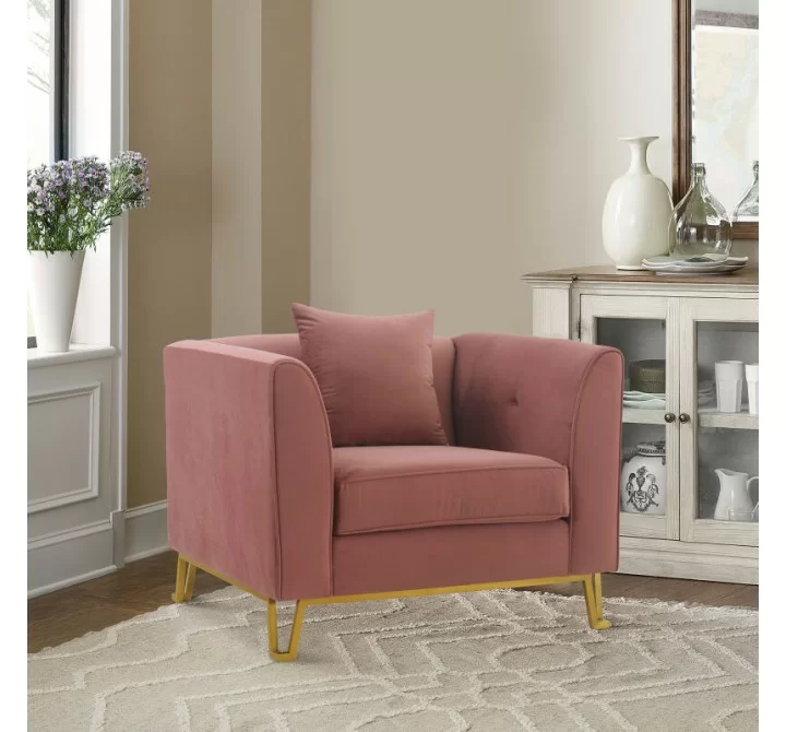 Armen Living Everest Blush/Blue Fabric Upholstered Sofa Accent Chair With Brushed Gold Legs