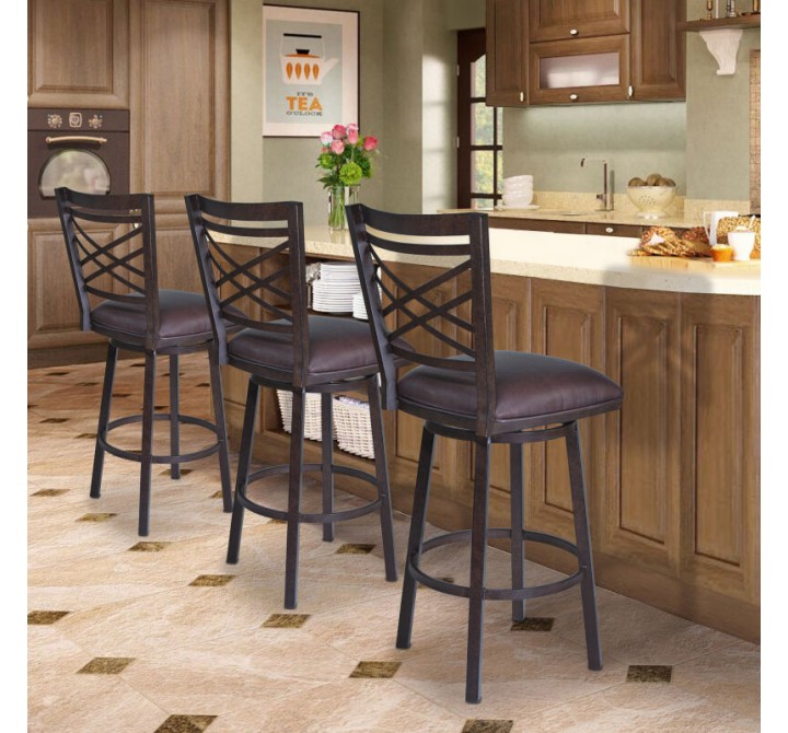 Armen Living Fargo Barstool in Auburn Bay finish with Brown Pu upholstery Set