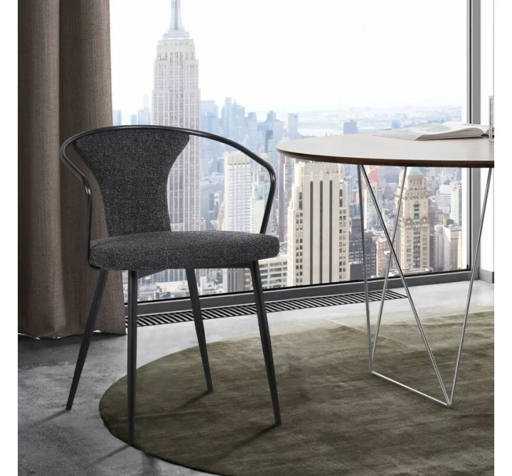 Armen Living Francis Contemporary Dining Chair In Black Powder Coated Finish And Black Fabric