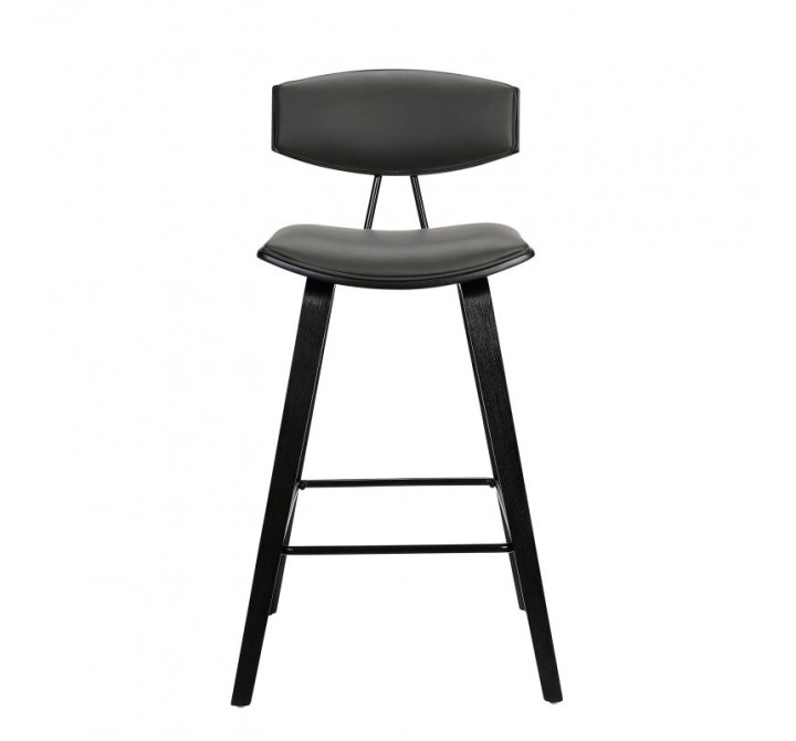 Armen Living Fox 28.5" Bar Height Gray Faux Leather and Black Wood Mid-Century Modern Bar Stool  Front