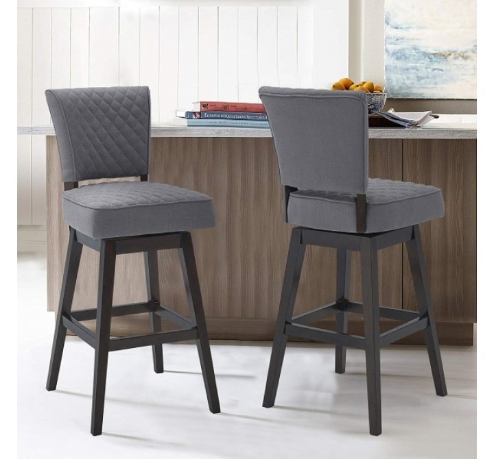 Armen Living Gia 26" Counter Height Swivel Grey Fabric and Espresso Wood Bar Stool