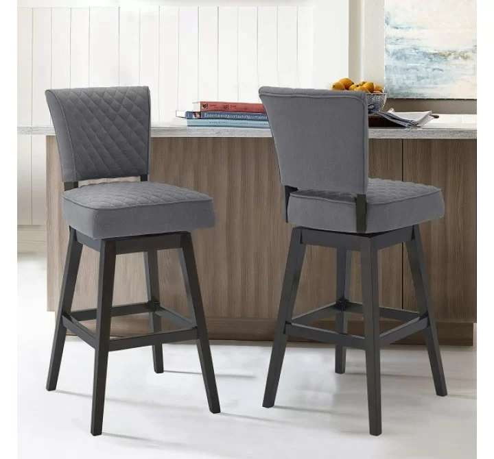 Armen Living Gia 26" Counter Height Swivel Grey Fabric and Espresso Wood Bar Stool