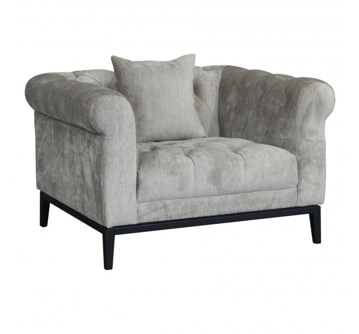 Armen Living Glamour Contemporary Chair with Black Iron Finish Base and Beige Fabric - Angled