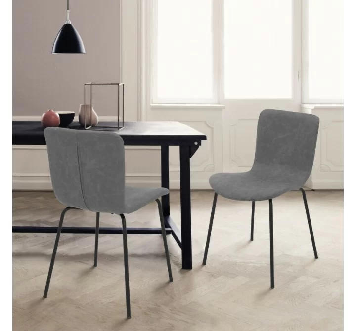 Gillian Modern Dark Gray Faux Leather and Metal Dining Room Chairs - Set of 2