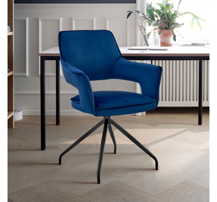 Hadley Dining Room Accent Chair in Blue Velvet with Black Finish