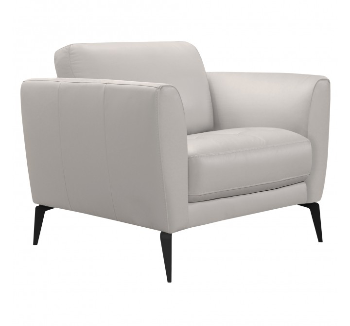 Hope Contemporary Chair in Genuine Dove Grey Leather with Black Metal Legs - Angled