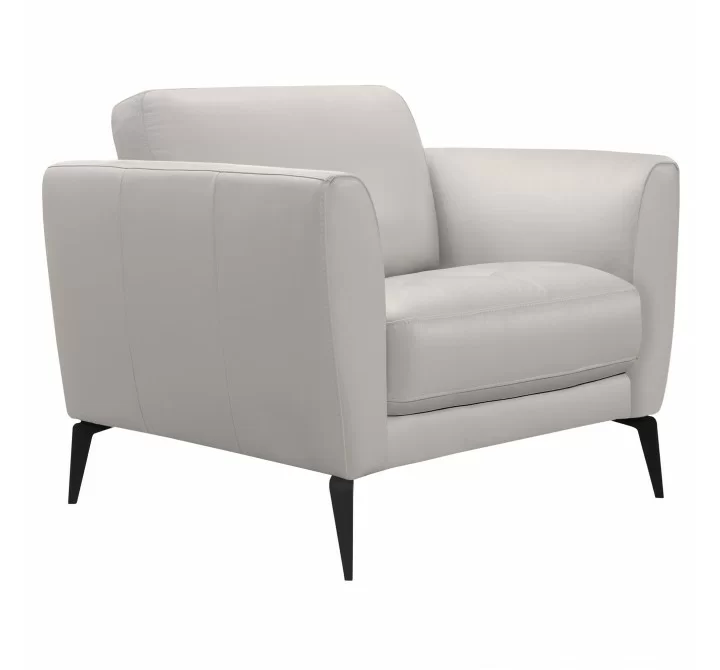 Hope Contemporary Chair in Genuine Dove Grey Leather with Black Metal Legs - Angled