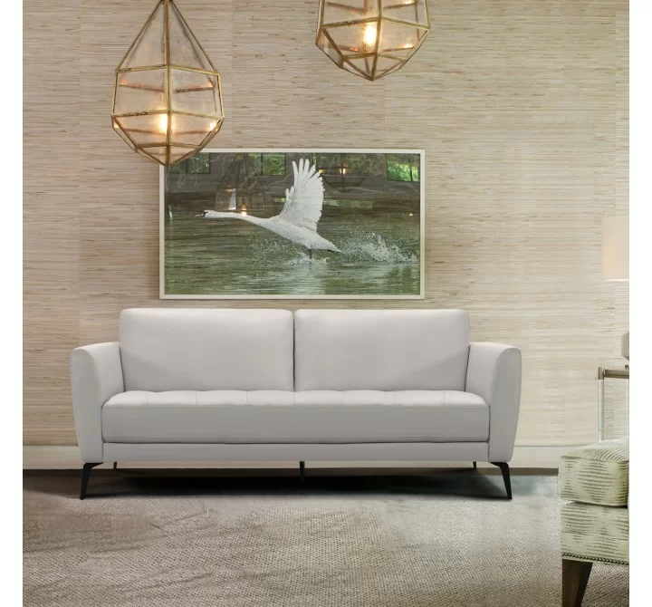 Armen Living Hope Contemporary Sofa in Genuine Dove Grey Leather with Black Metal Legs - Lifestyle