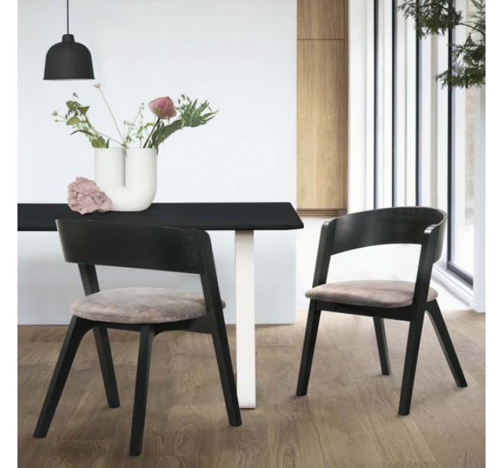 Armen Living Jackie Mid-Century Upholstered Dining Chairs in Black finish - Set of 2