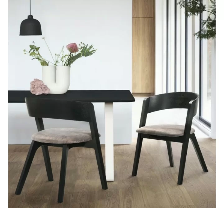 Armen Living Jackie Mid-Century Upholstered Dining Chairs in Black finish - Set of 2