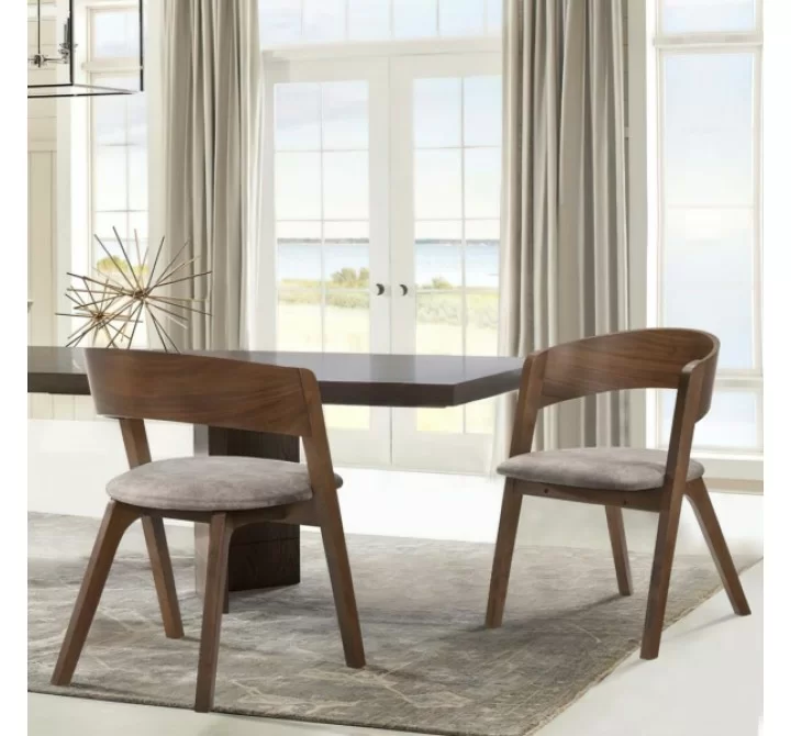 Armen Living Jackie Mid-Century Upholstered Dining Chairs In Walnut finish - Set of 2