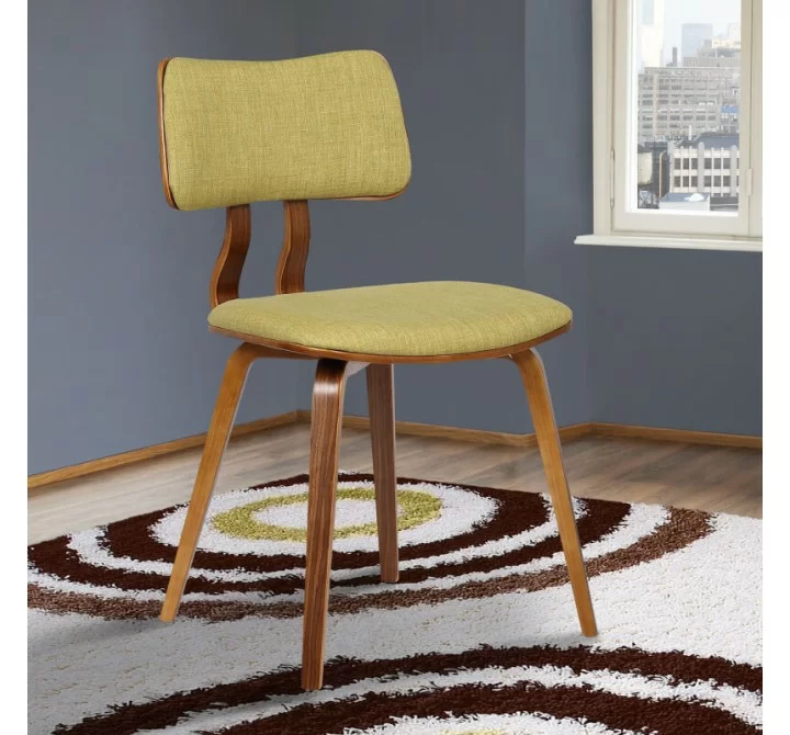 Jaguar Mid-Century Dining Chair in Walnut Wood and Green Fabric