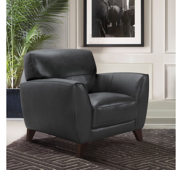 Jedd Contemporary Chair in Genuine Black Leather with Brown Wood Legs - Lifestyle
