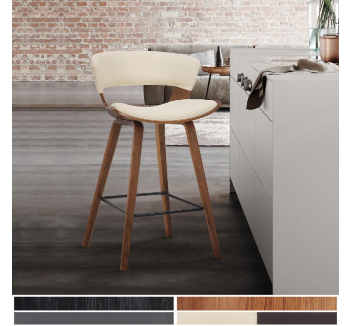 Armen Living Jagger Modern 26" Wood and Cream Faux Leather Counter Height Barstool