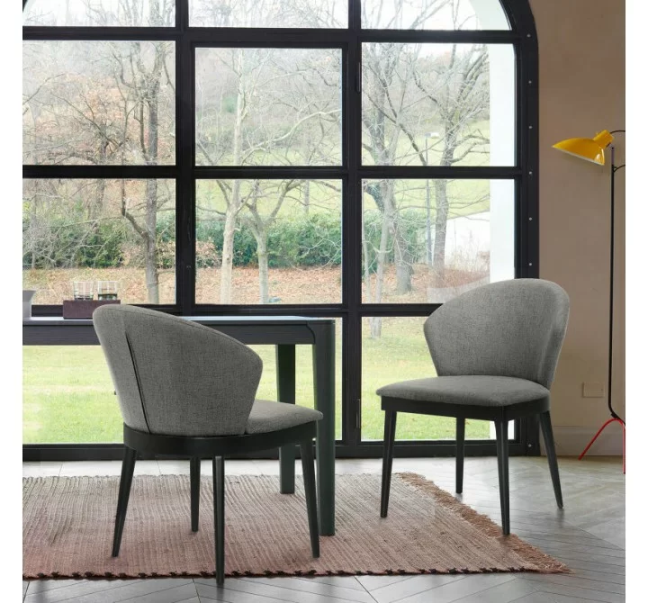 Armen Living Juno Charcoal Fabric and Black Wood Dining Side Chairs - Set of 2