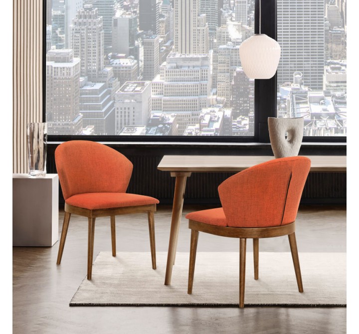 Armen Living Juno Orange Fabric and Walnut Wood Dining Side Chairs
