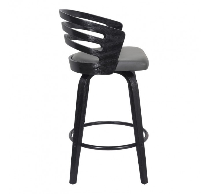 Armen Living Jayden 26" Counter Height Swivel Grey Faux Leather and Black Wood Bar Stool Side