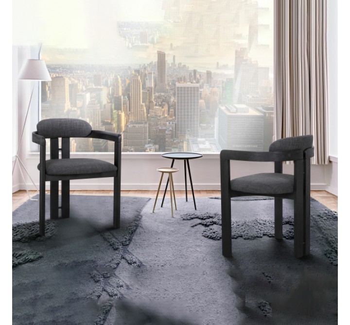 Armen Living Jazmin Contemporary Dining Chair In Black Brushed Wood Finish And Charcoal Fabric - Set of 2