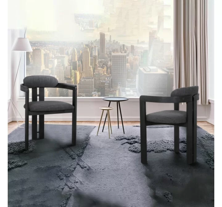 Armen Living Jazmin Contemporary Dining Chair In Black Brushed Wood Finish And Charcoal Fabric - Set of 2